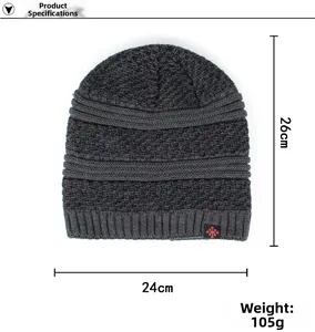 Detailed size parameters of the dark grey waffle knit beanie with red snowflake label