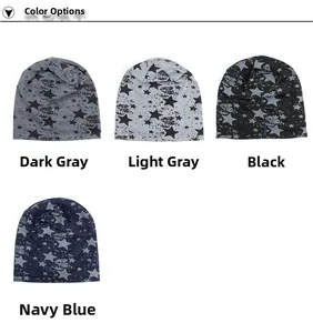 Collection de bonnets en maille à étoiles en gris foncé, gris clair, noir et bleu marine