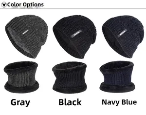 Detail view of winter cable knit hat and neck warmer set with thick fleece lining