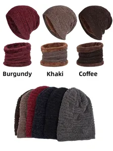 Ensemble bonnet et tour de cou en chenille d'hiver avec doublure polaire épaisse