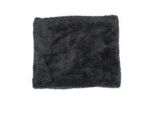 Detail of soft plush dark grey winter neck warmer with thick faux fur texture
