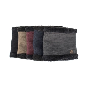 Winter knitted beanie and neck warmer set with leaf patch in various solid colors