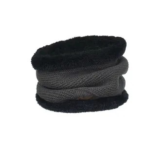 Winter Knitted Fleece Lined Neck Warmer Snood Thick Warm Embossed Leaf Pattern Outdoor Scarf For Men Women Daily Accessories