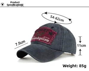 Detail of vintage gray baseball cap featuring distressed eagle patch and jaguar embroidery