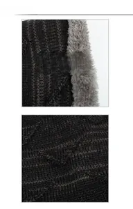 Detailed view of winter knit beanie with warm gray fleece lining and diamond pattern