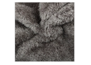 Close-up of thick dark gray plush knit fabric showing soft coral fleece texture and warmth