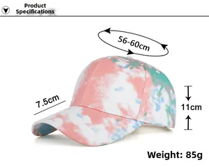 Maße der Tie-Dye Cap: 7,5cm Schirm, 11cm Höhe und 56-60cm Kopfumfang für Damen und Herren
