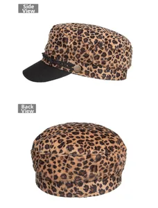 Detail view of leopard print military cap showing side and back angles with decorative cord