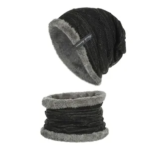 Winter Knitted Beanie Hat Neck Warmer Set Fleece Lined Warm Thick Knit Skull Cap Circular Scarf For Men Women Outdoor Cold Weather