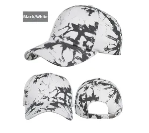 Drei-Seiten-Ansicht der Batik-Baseballkappe mit Metallschnalle und Tuschwasch-Textur