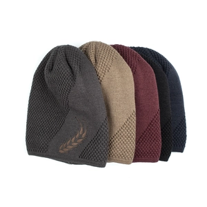 Fleece lined knit beanie with wheat embroidery in five colors including black and grey