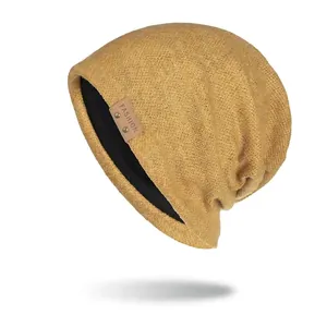 Winter Warm Strick Beanie Mütze Für Damen Herren Mode Lederpatch Gerippte Skull Cap Weiche Acryl Outdoor Kopfbedeckung