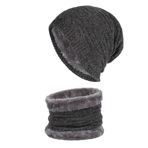 Ensemble Bonnet et Écharpe Thermique d'Hiver Unisexe en Tricot Acrylique Doublé Polaire Chaud Protection Contre le Froid Tour de Cou Décontracté Extérieur Ensemble Deux Pièces