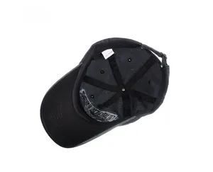 Detailed interior view of a gray cotton baseball cap showing reinforced seams and cotton tag
