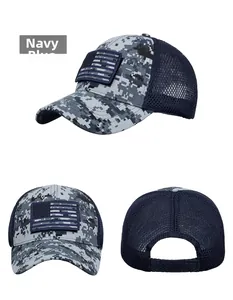 Detailansichten der dunkelblauen Tactical-Basecap mit digitalem Camouflage und US-Flaggen-Patch