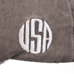 Berretto da baseball in cotone lavato con ricamo USA in twill grigio scuro