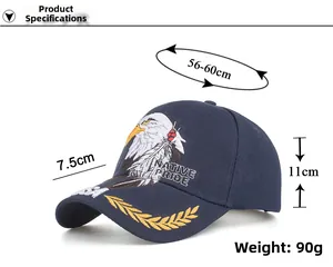 Dimensioni dettagliate del cappellino da baseball blu scuro con ricamo aquila