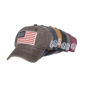 Berretti da baseball in cotone lavato con ricamo bandiera americana in sei colori