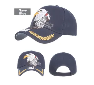 Dettagli del berretto da baseball blu scuro con ricamo aquila e scritta USA ricamata su tela