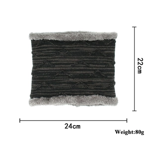 Winter striped knit neck warmer with fleece lining in dark coffee and grey colors
