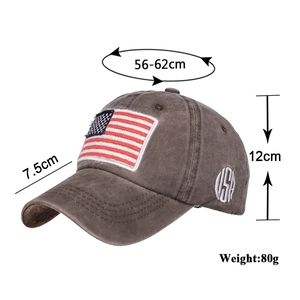 Berretto da baseball vintage marrone in cotone lavato con ricamo bandiera USA e logo USA