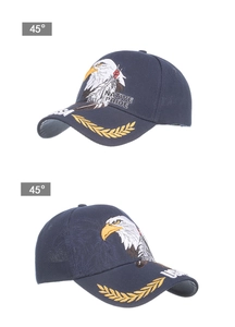 Dettagli del cappello USA blu scuro con ricamo di aquila e foglie di alloro dorate sopra