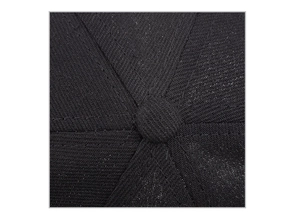 Detailed macro view of the black cotton baseball cap crown with button and stitching