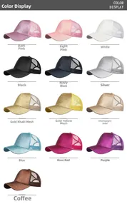 Glitzer Ponytail Baseball Caps in 13 Farben mit atmungsaktivem Mesh und Snapback Verschluss