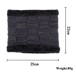 Thick charcoal grey knitted neck warmer with plush fur lining, measuring 25x22cm