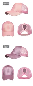 Details von Glitzer-Baseballkappen mit atmungsaktivem Mesh und Pferdeschwanzloch