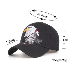 Casquette de baseball noire avec broderie aigle et dimensions pour tête de 56-60cm