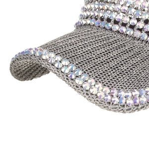 Casquette de baseball tissée gris argenté pour femmes avec rangées de strass brillants