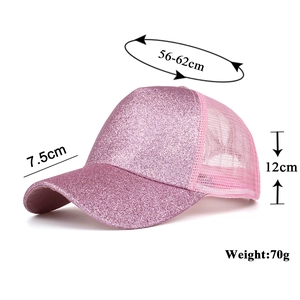 Casquette de Baseball Queue de Cheval Pailletée pour Femmes Criss Cross Messy Bun Dos en Filet Casquette Trucker Réglable Mode