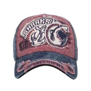 Vintage washed baseball cap with SHARKS embroidery in red and blue street style