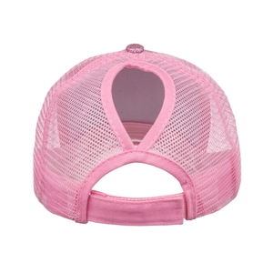 Casquette de baseball rose pailletée pour queue de cheval avec maille et bandes croisées