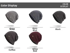 Detailed grid view of five knit beanies featuring houndstooth pattern and golden H metal logo