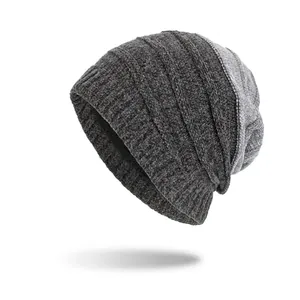 Unisex Contrast Striped Knit Beanie Hat For Women Men Winter Warm Acrylic Fleece Lined Slouchy Skull Cap Outdoor Contrast Headwear