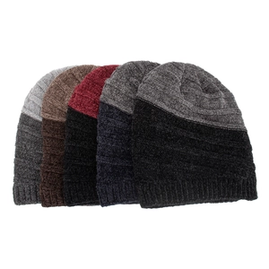 Winter chenille knit beanies in five colors featuring thick horizontal ribbed patterns