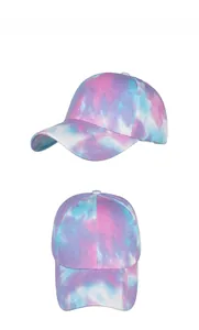 Front and side view showing the tie-dye pattern on this cotton baseball cap