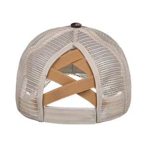 Beige Mesh-Baseballkappe für Pferdeschwanz mit überkreuzten elastischen Bändern