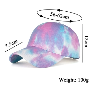 Pink and purple tie-dye baseball cap with dimensions 56-62cm head circumference