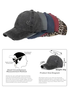 Detailed sizing chart and measurement guide for washed vintage ponytail baseball caps