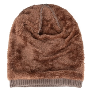 Bonnet en maille pour homme avec doublure polaire marron foncé épaisse et coupe-vent