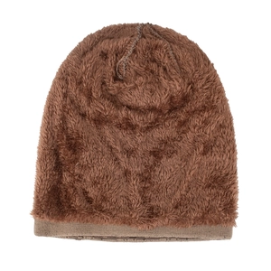 Bonnet en tricot marron foncé avec doublure polaire épaisse pour homme, idéal pour l'hiver