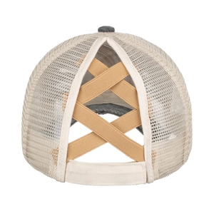Breathable high ponytail baseball cap with criss-cross elastic bands and mesh back
