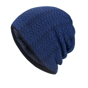 Bonnet tricoté d'hiver pour hommes avec doublure en polaire bleue pour l'extérieur