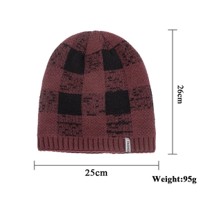 Unisex Winter Warm Knit Hat Scarf Set Plaid Acrylic Beanie Fleece Lined Neck Warmer Thermal Accessories For Outdoor
