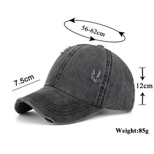 Distressed washed denim ponytail baseball cap in dark grey with elastic crossover straps