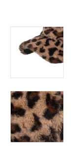 Close-up of leopard print faux fur texture and stitching details on a baseball cap