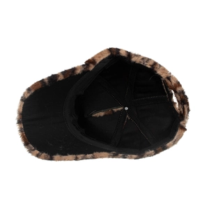 Black baseball cap with leopard print faux fur brim shown from an interior view